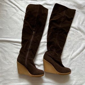 Brown knee high boots